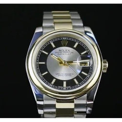 Black Dial Rolex Date Just Watch Stainless Steel & Gold Bracelet