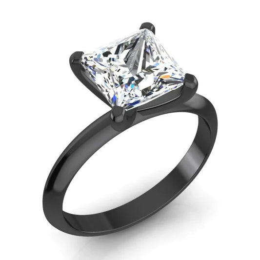 Black Gold Princess Real Diamond Solitaire Ring 2.50 Carats