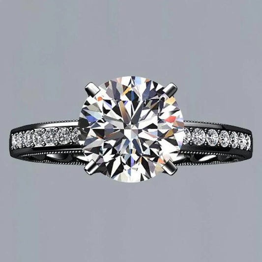 Black Gold Real Diamond Anniversary Solitaire Ring With Accents 2.40 Carats