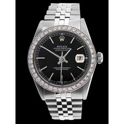 Black Stick Dial Bezel Gents Watch Rolex Datejust Jubilee Ss QUICK SET