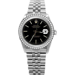 Black Stick Dial Rolex Date Just Ss  Diamond Bezel Watch