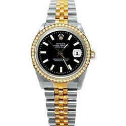 Black Stick Dial Rolex Datejust Watch Diamond Bezel Gold & Ss QUICK SET