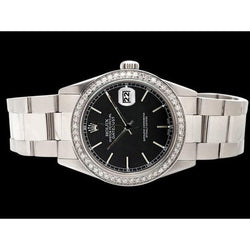 Black Stick Dial Rolex Watch Datejust Ss Diamond Bezel QUICK SET