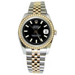 Black Stick Dial Two Tone Rolex Datejust Watch Man Lady Rolex QUICK SET