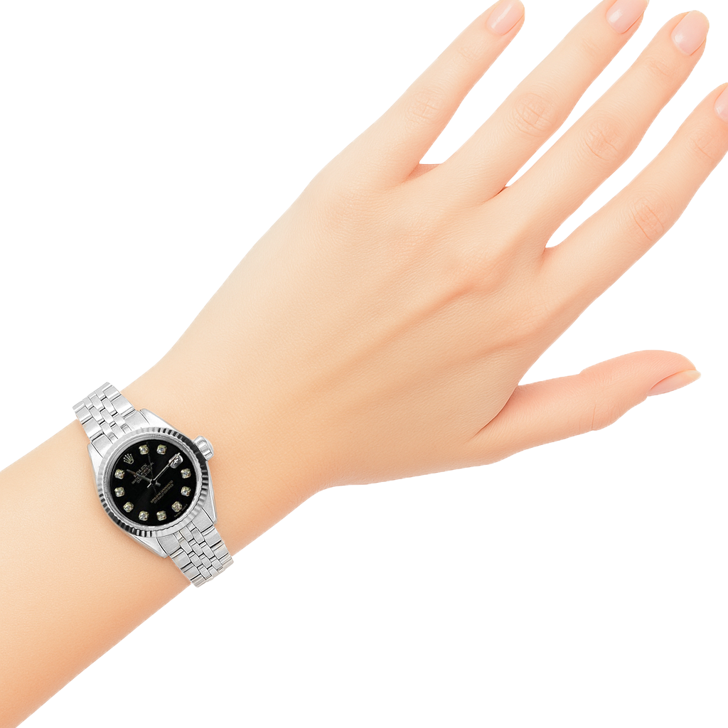 Black Diamond Dial Rolex Date Just Ss Women Datejust Watch P1