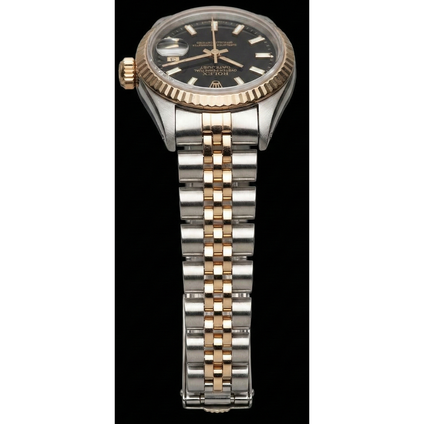 Black Stick Dial Lady Rolex Datejust 26 mm Two Tone Watch
