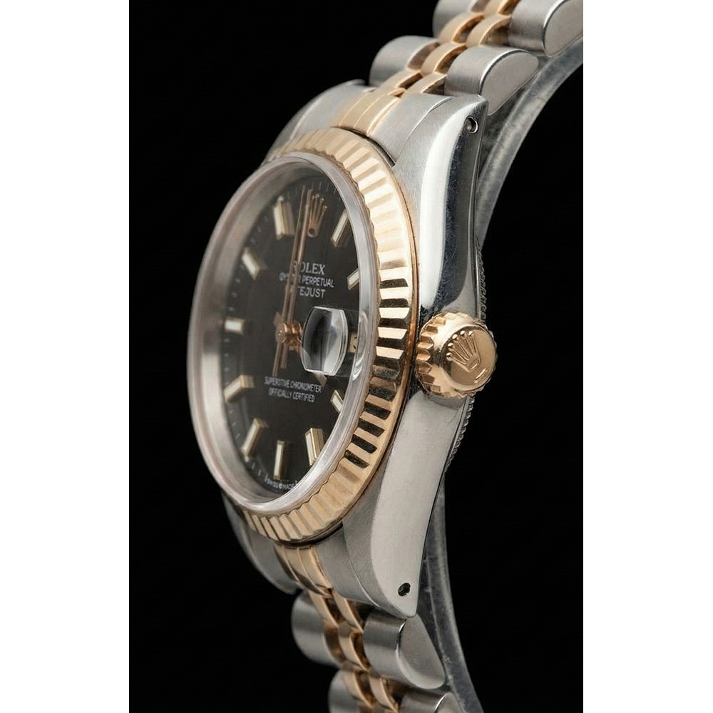 Black Stick Dial Lady Rolex Datejust 26 mm Two Tone Watch
