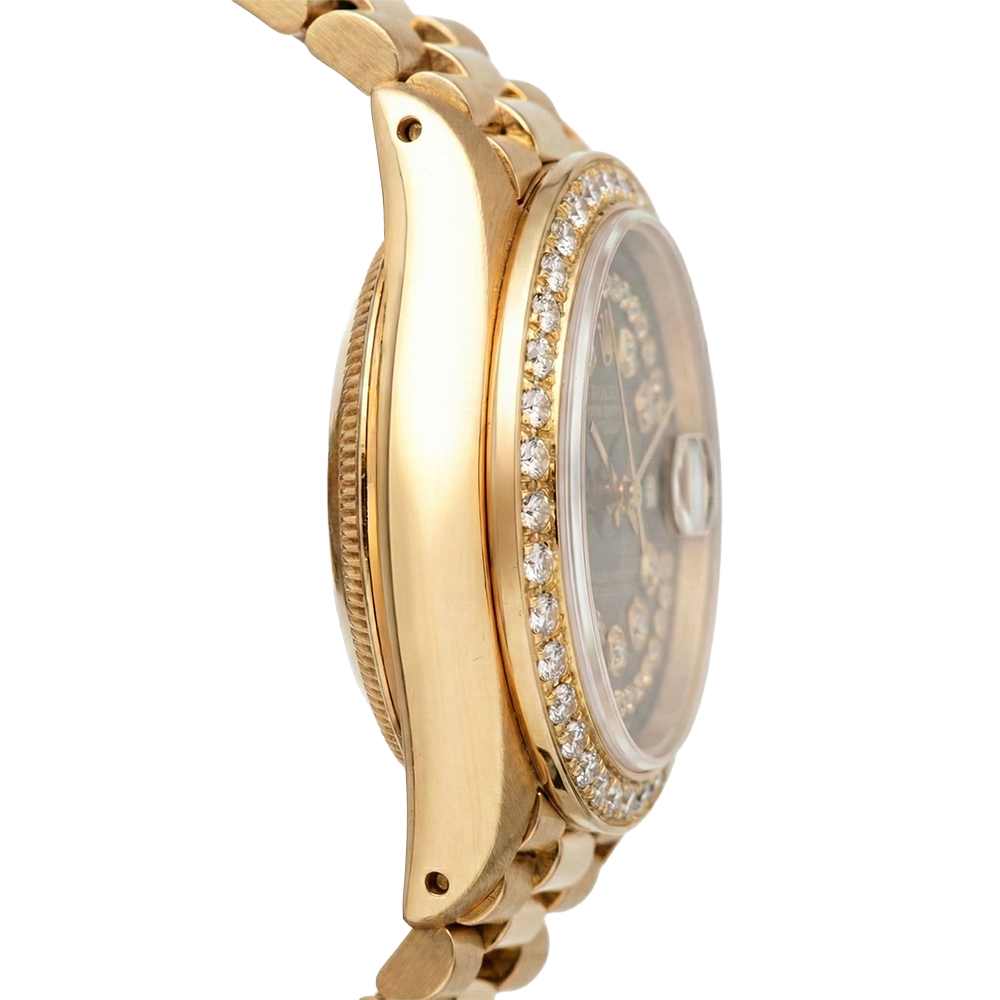 Black String Diamond Dial Rolex Presidente Watch Dj Diamond Bezel