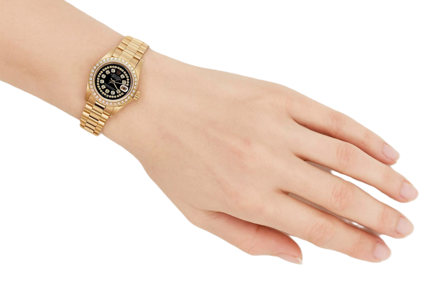 Black String Diamond Dial Rolex Presidente Watch Dj Diamond Bezel