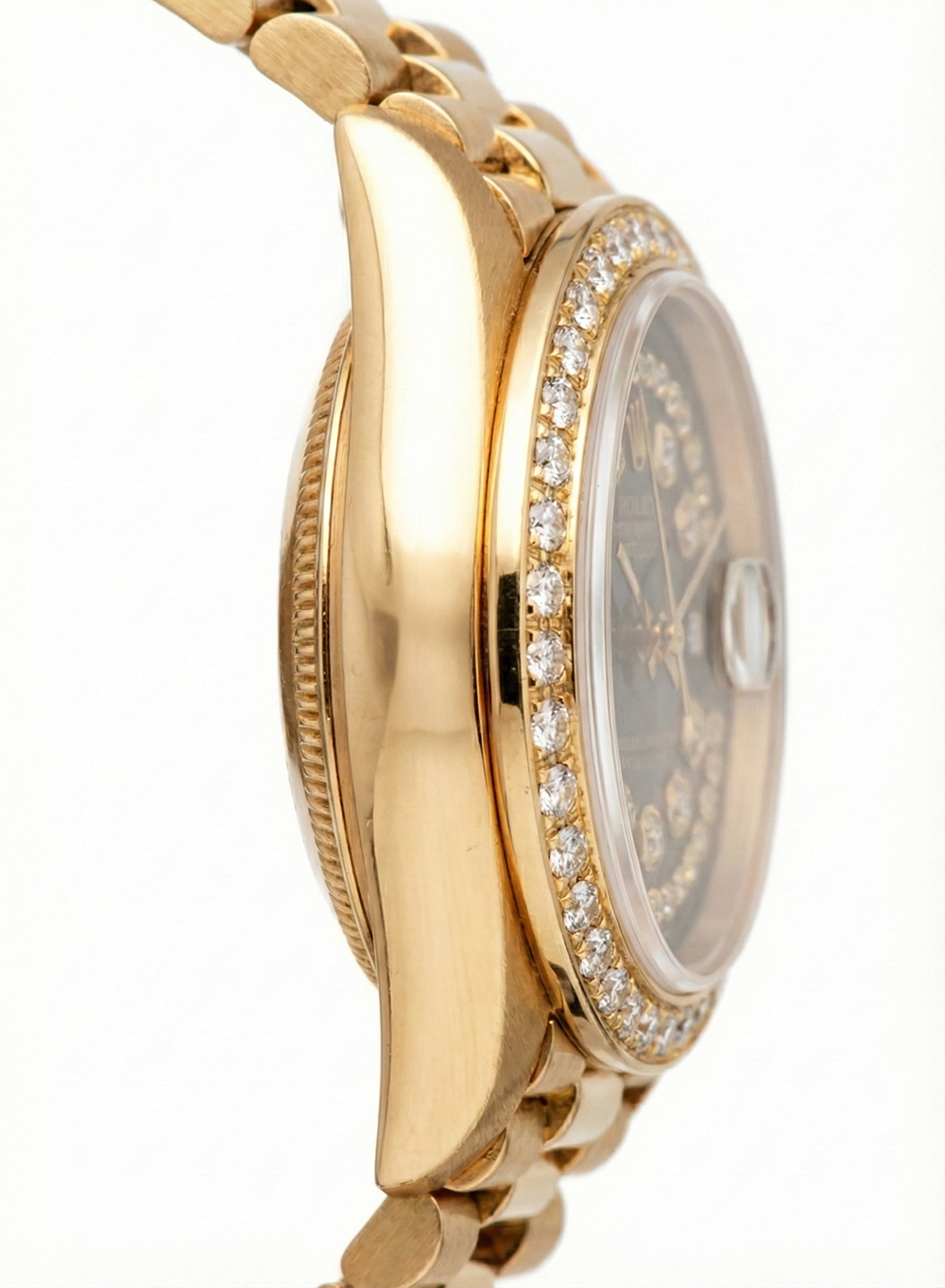 Black String Diamond Dial Rolex Presidente Watch Dj Diamond Bezel