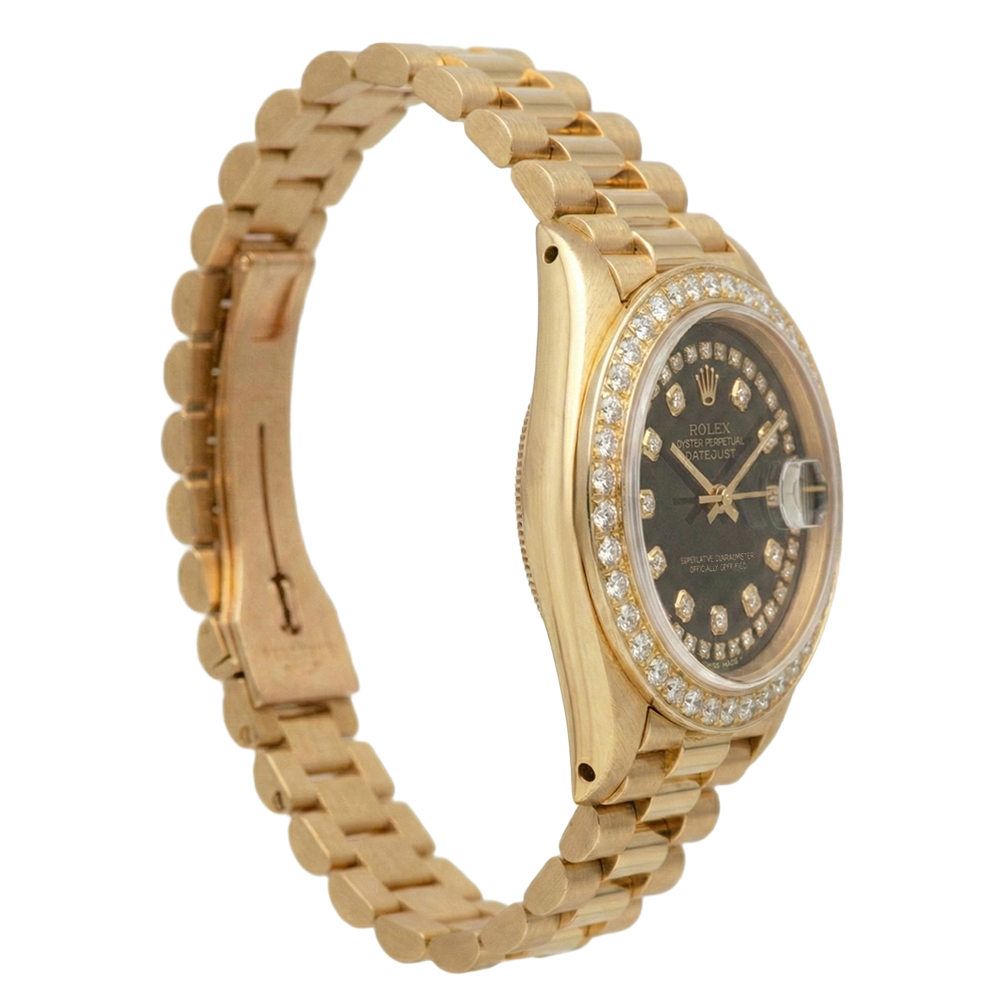 Black String Diamond Dial Rolex Presidente Watch Dj Diamond Bezel