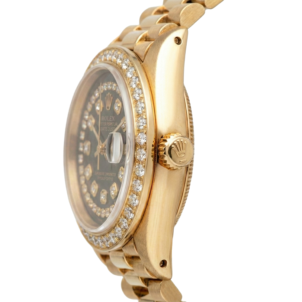 Black String Diamond Dial Rolex Presidente Watch Dj Diamond Bezel