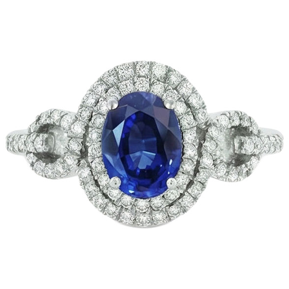 Blue AAA Ceylon Sapphire With Natural Earth Mined Diamond ( Not Lab Grown )  Ring 2.75 Carats Gold Jewelry