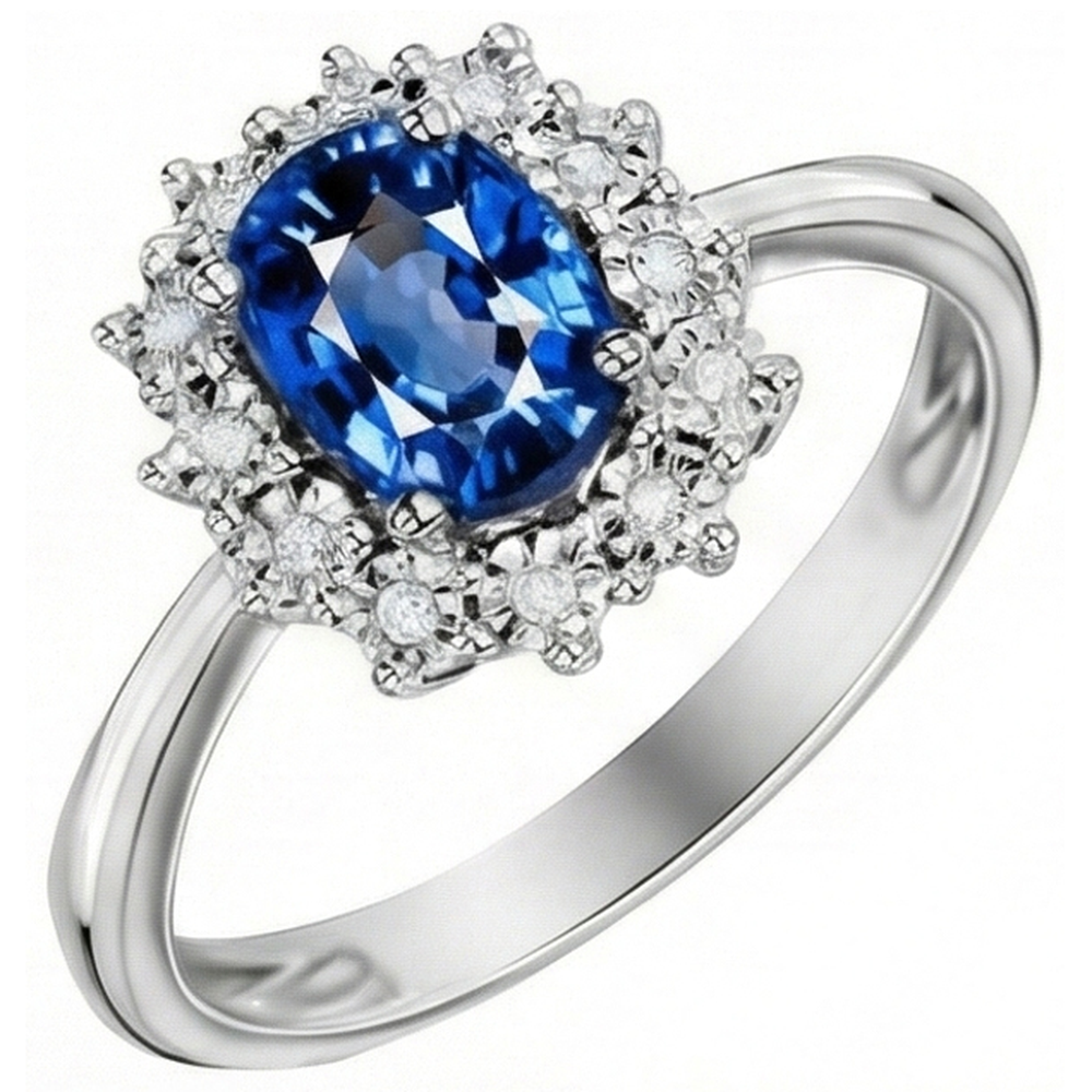 Blue Ceylon Sapphire 3 Carats Anniversary Ring White Gold 14K