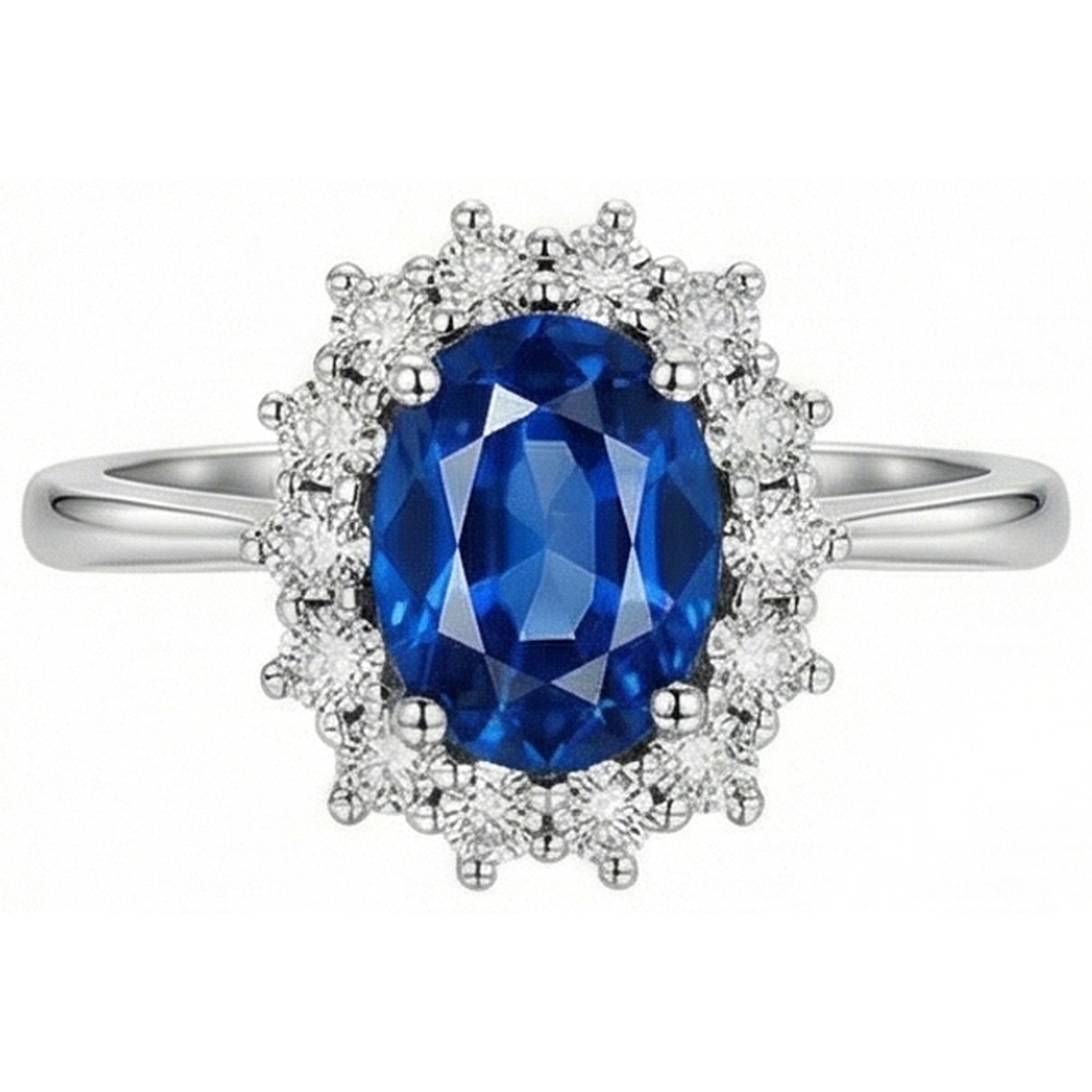 Blue Ceylon Sapphire 3 Carats Anniversary Ring White Gold 14K