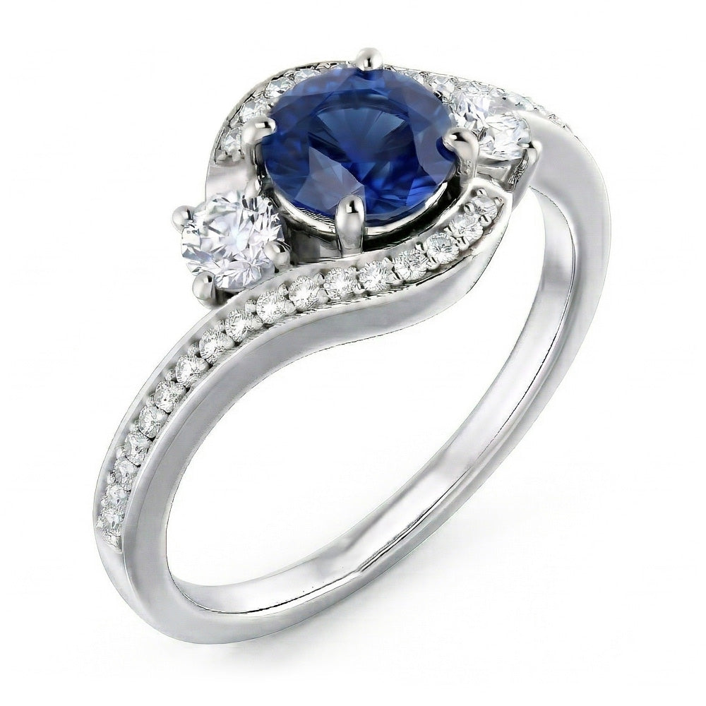 natural round sapphire 2ct ring front view