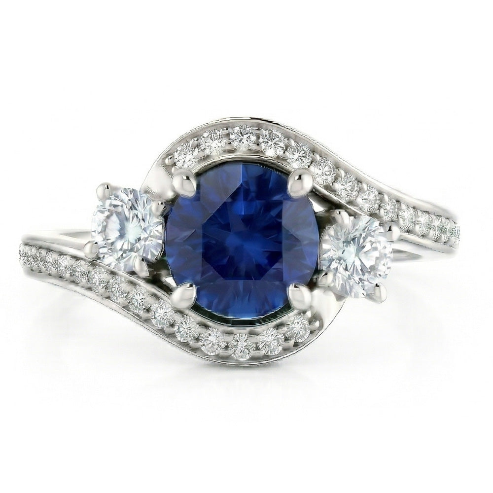natural round sapphire 2ct ring side angle