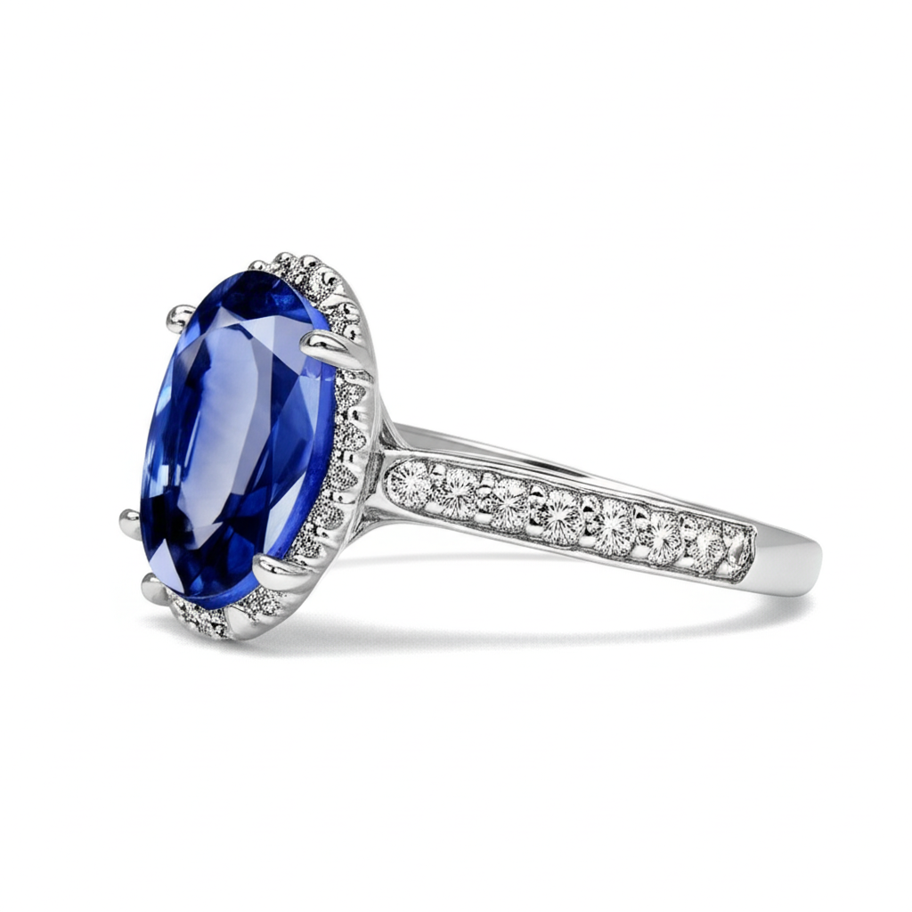 Blue Colored Gem Engagement Ring