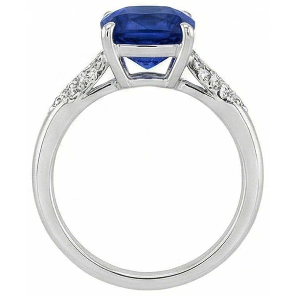 Blue Cushion Cut Sapphire And Natural Earth Mined Diamond ( Not Lab Grown ) Wedding Ring Gold 14K 2 Ct.