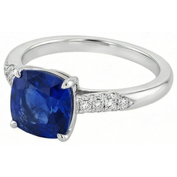 Blue Cushion Cut Sapphire And Natural Earth Mined Diamond ( Not Lab Grown ) Wedding Ring Gold 14K 2 Ct.