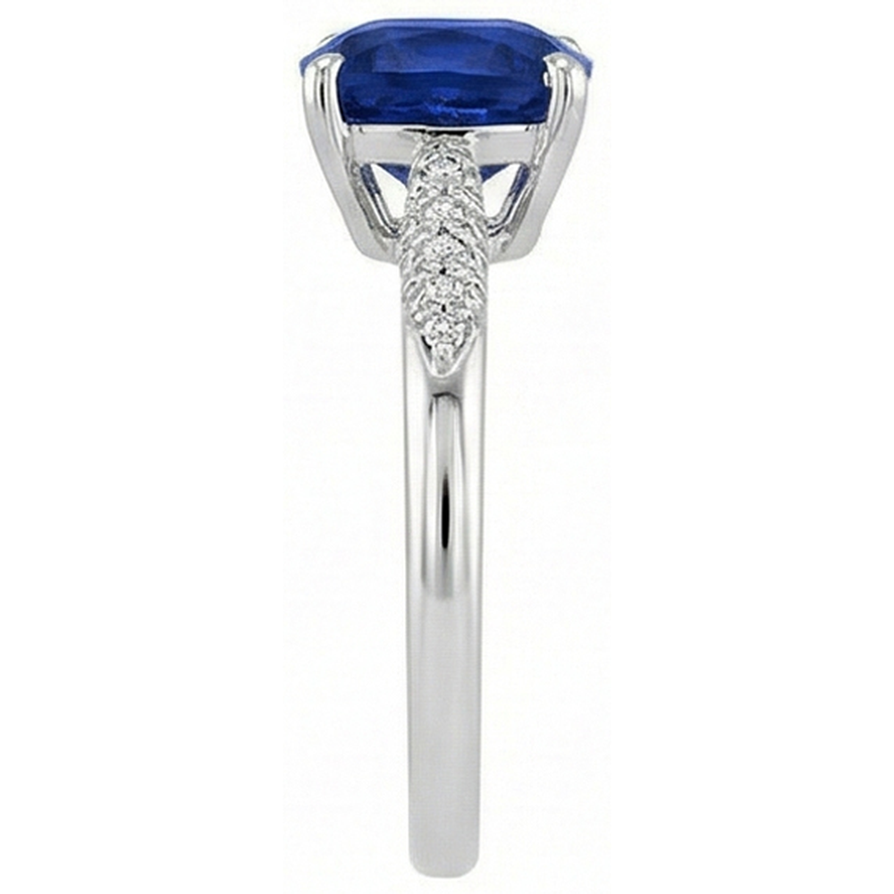 Blue Cushion Cut Sapphire And Natural Earth Mined Diamond ( Not Lab Grown ) Wedding Ring Gold 14K 2 Ct.