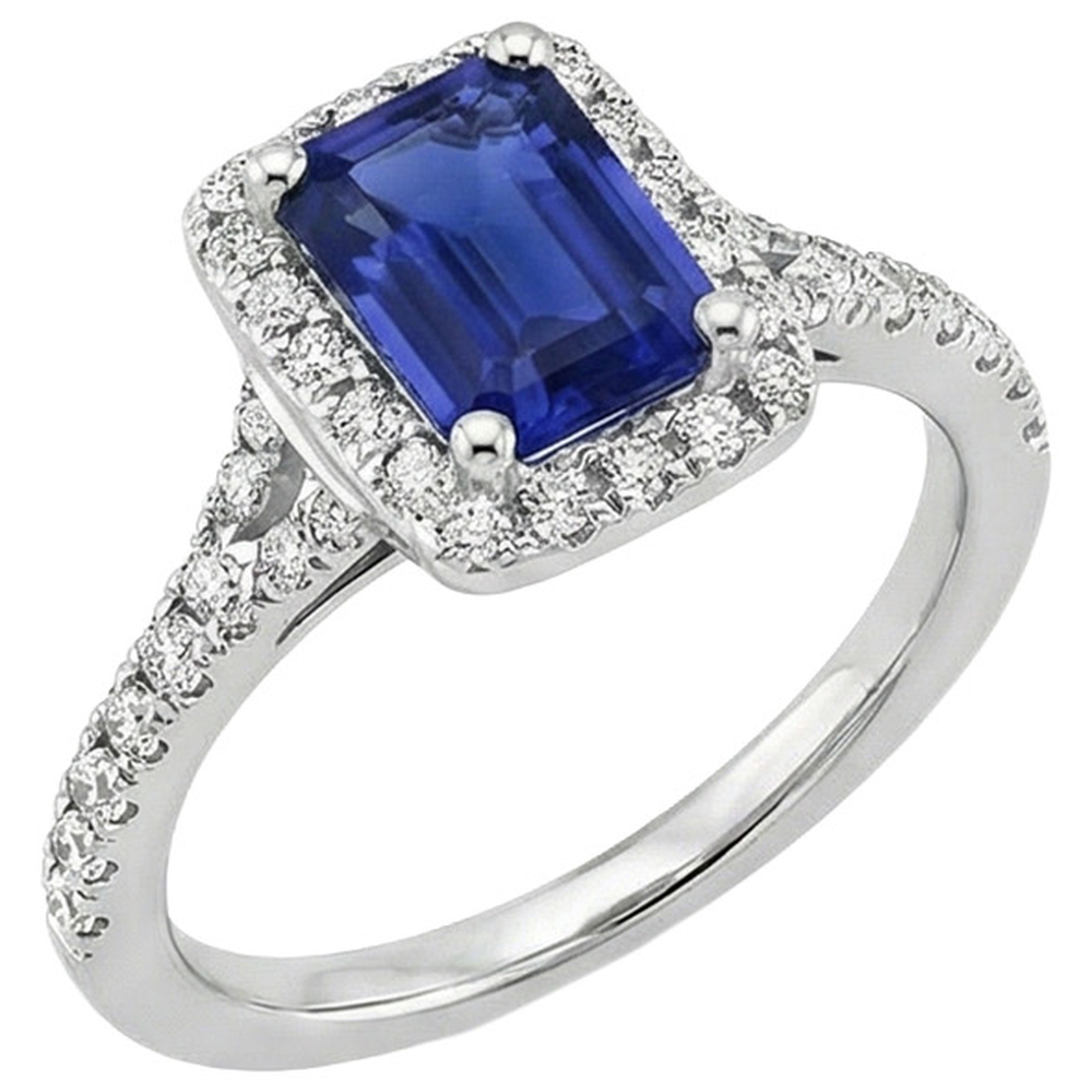 Blue Emerald Ceylon Sapphire Natural Earth Mined Diamond ( Not Lab Grown ) Engagement Ring 3 Carats