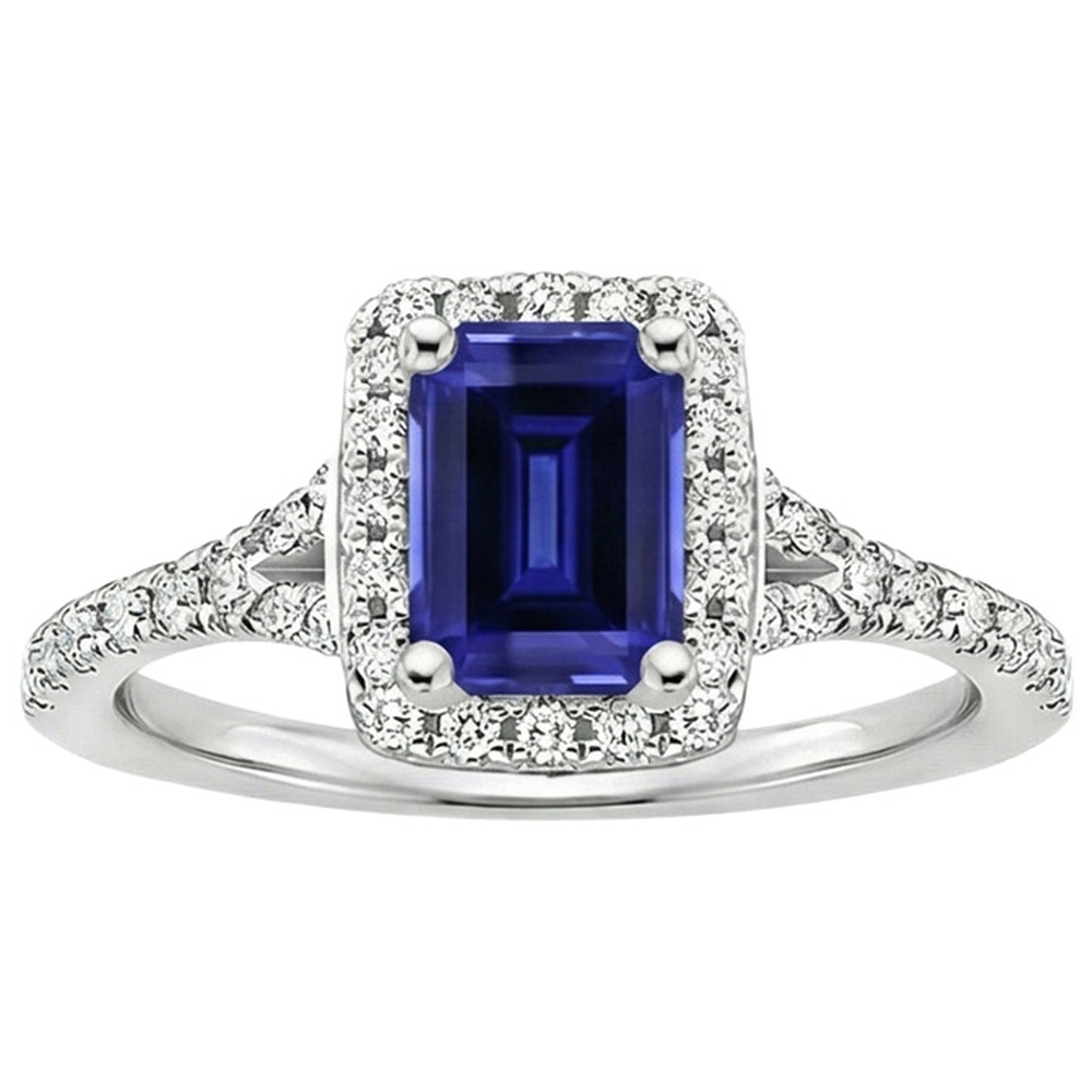 Blue Emerald Ceylon Sapphire Natural Earth Mined Diamond ( Not Lab Grown ) Engagement Ring 3 Carats