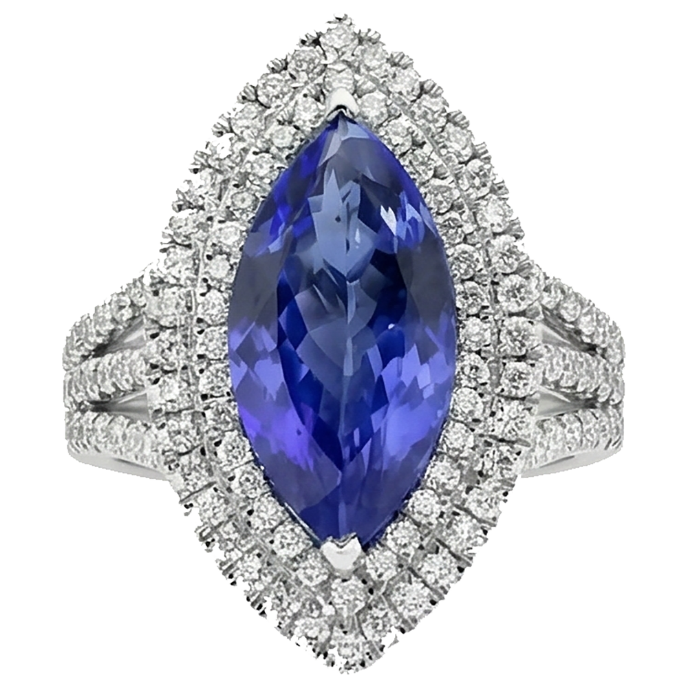 natural round tanzanite 5.50ct ring close up detail