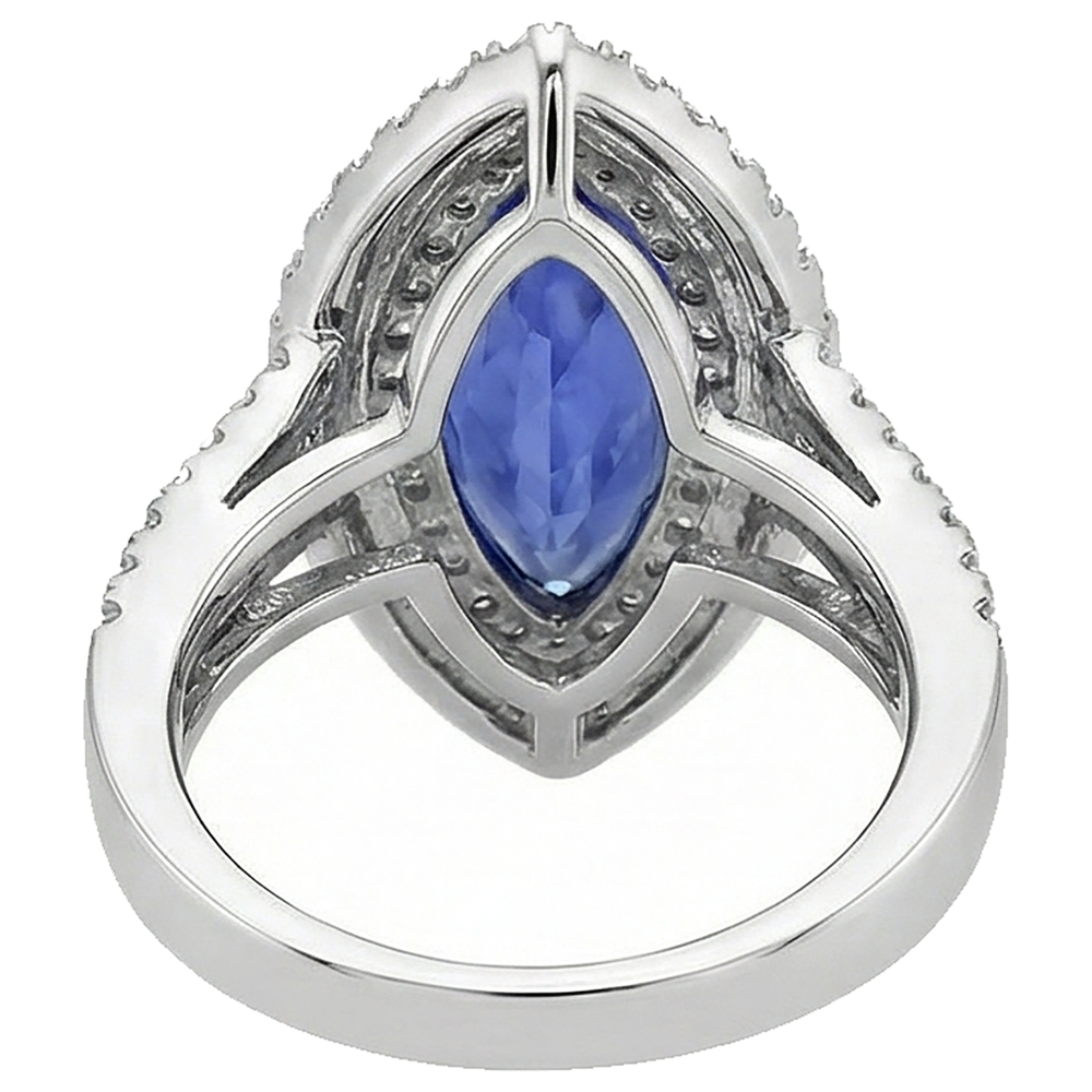 natural round tanzanite 5.50ct ring on white background