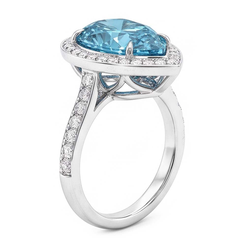Blue Natural Earth Mined Diamond ( Not Lab Grown ) Engagement Ring