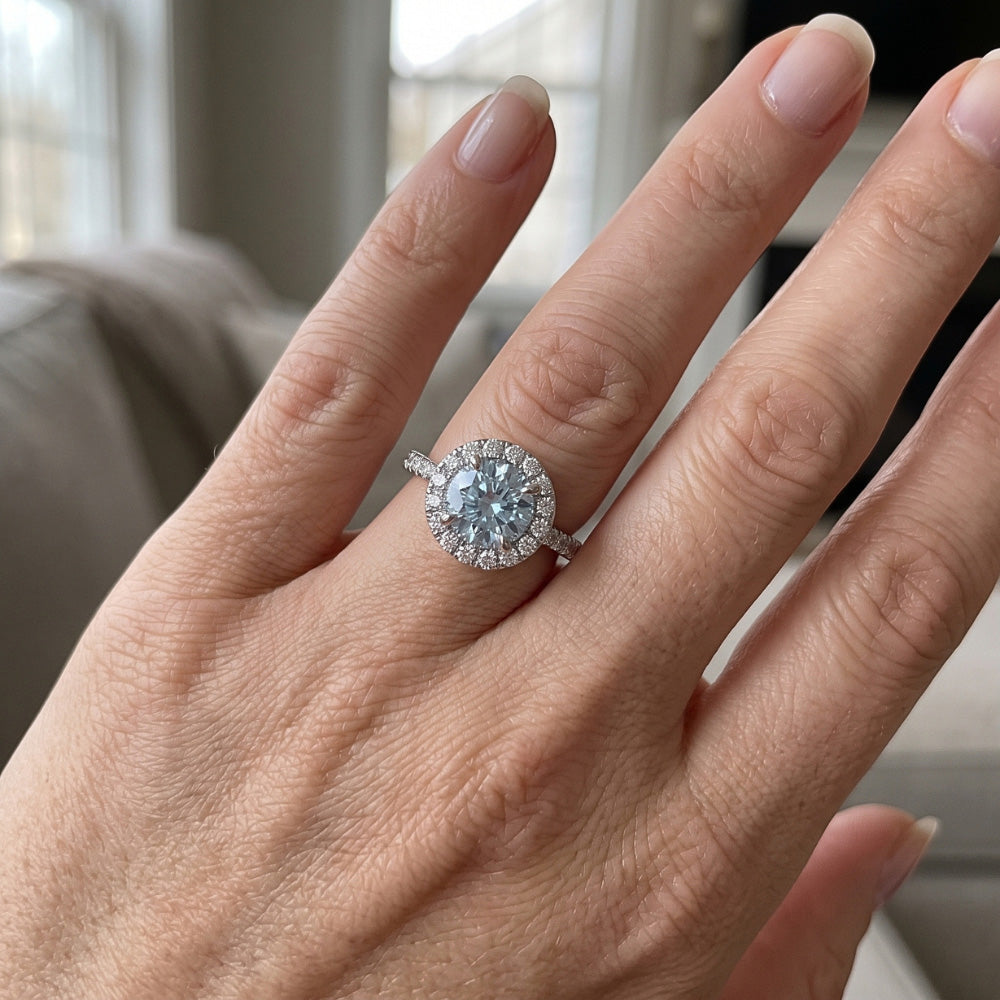 Blue Natural Earth Mined Diamond ( Not Lab Grown ) Ring