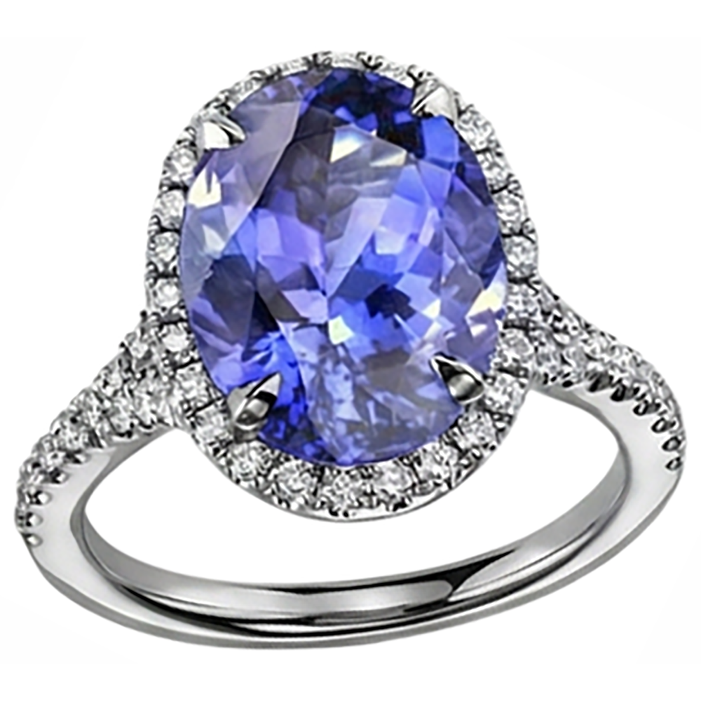 Blue Oval Cut Tanzanite And Natural Earth Mined Diamond ( Not Lab Grown ) Ring 6.50 Carats White Gold 14K