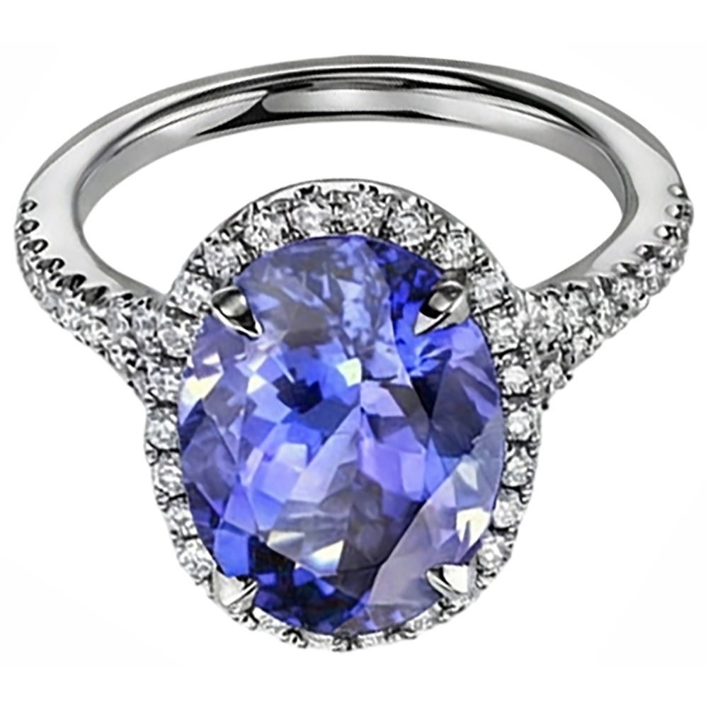 Blue Oval Cut Tanzanite And Natural Earth Mined Diamond ( Not Lab Grown ) Ring 6.50 Carats White Gold 14K