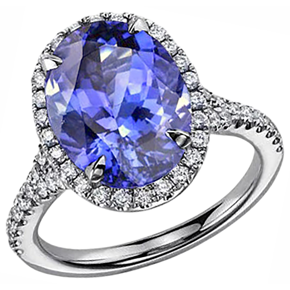Blue Oval Cut Tanzanite And Natural Earth Mined Diamond ( Not Lab Grown ) Ring 6.50 Carats White Gold 14K