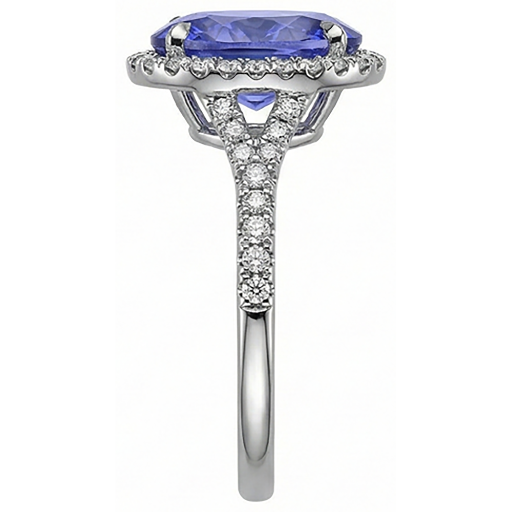 Blue Oval Cut Tanzanite And Natural Earth Mined Diamond ( Not Lab Grown ) Ring 6.50 Carats White Gold 14K