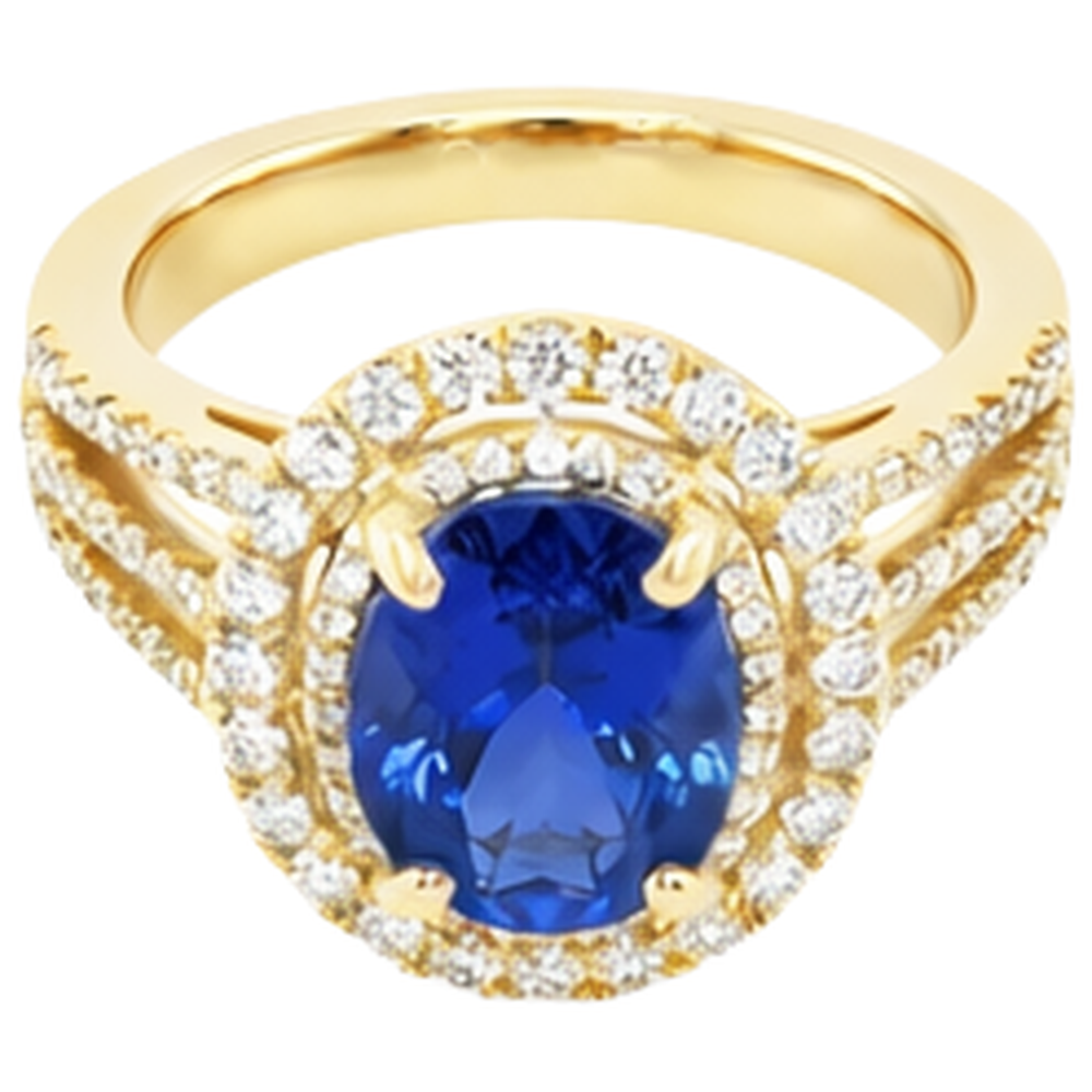natural round tanzanite 6ct ring close up detail