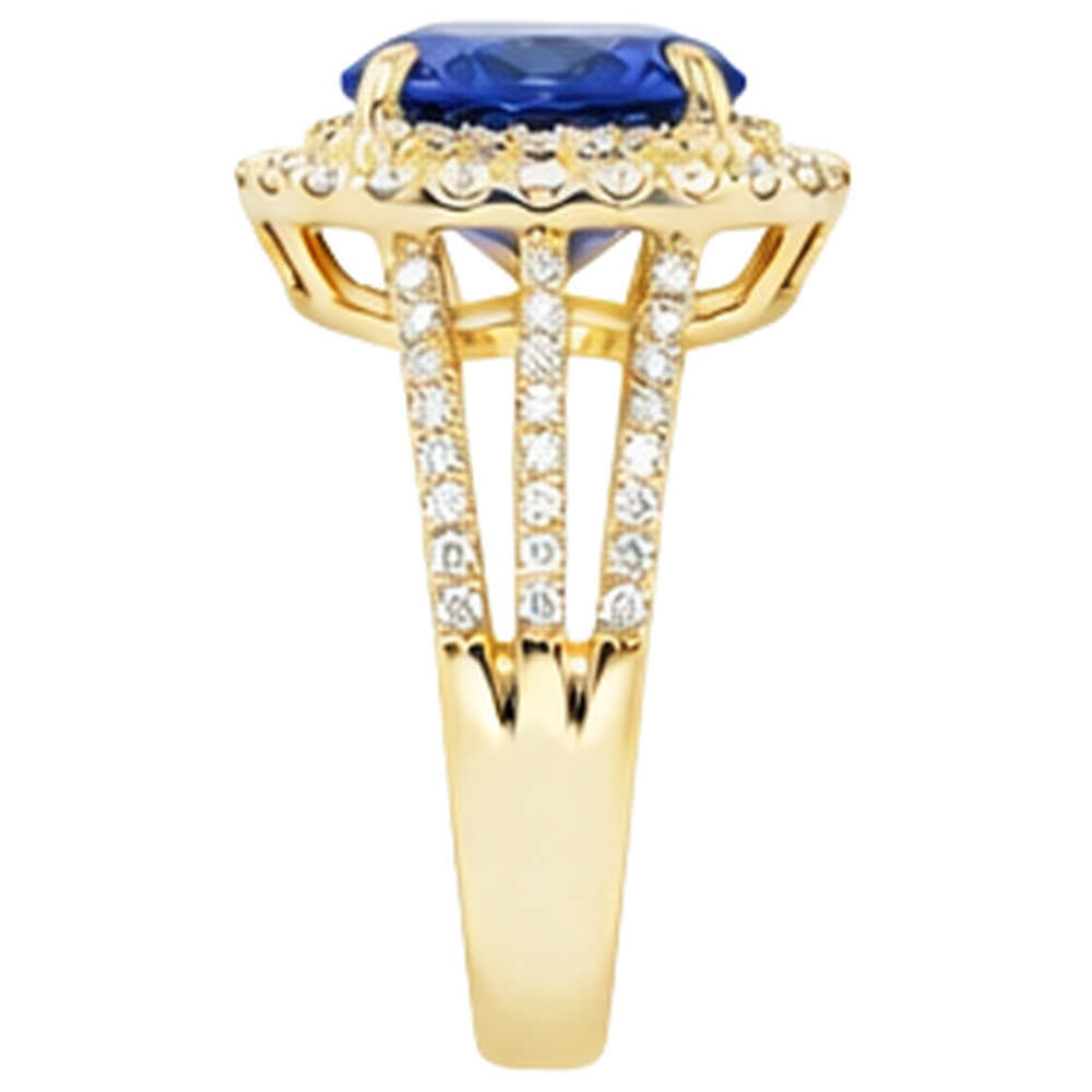 natural round tanzanite 6ct ring on white background