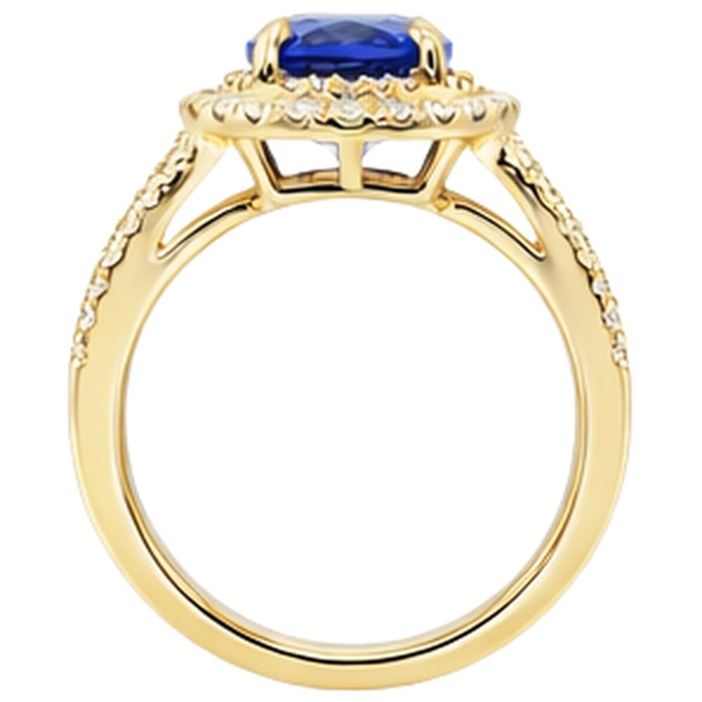 natural round tanzanite 6ct ring with diamond accents