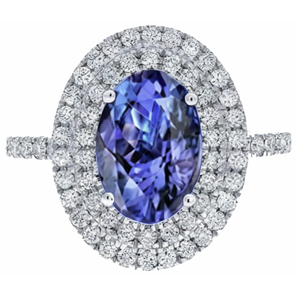 natural round tanzanite 4ct ring side angle