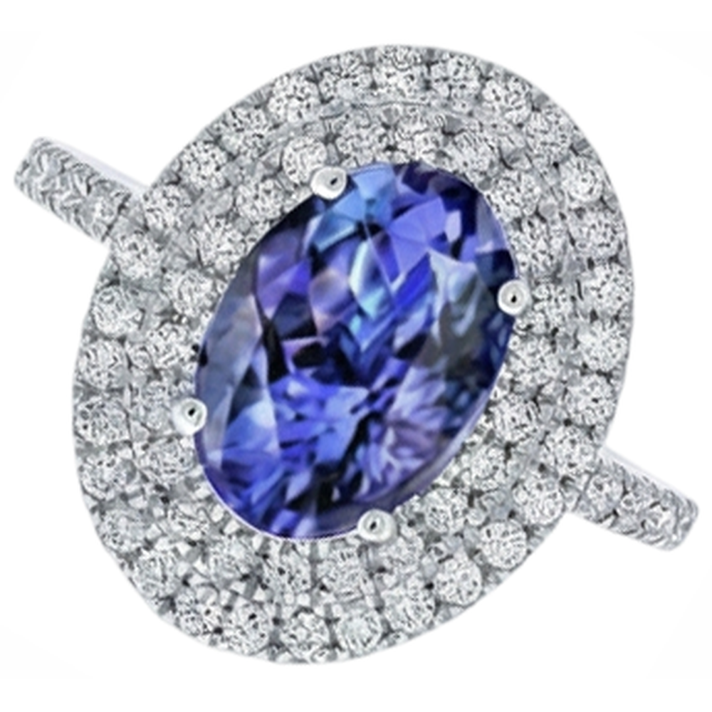 natural round tanzanite 4ct ring close up detail