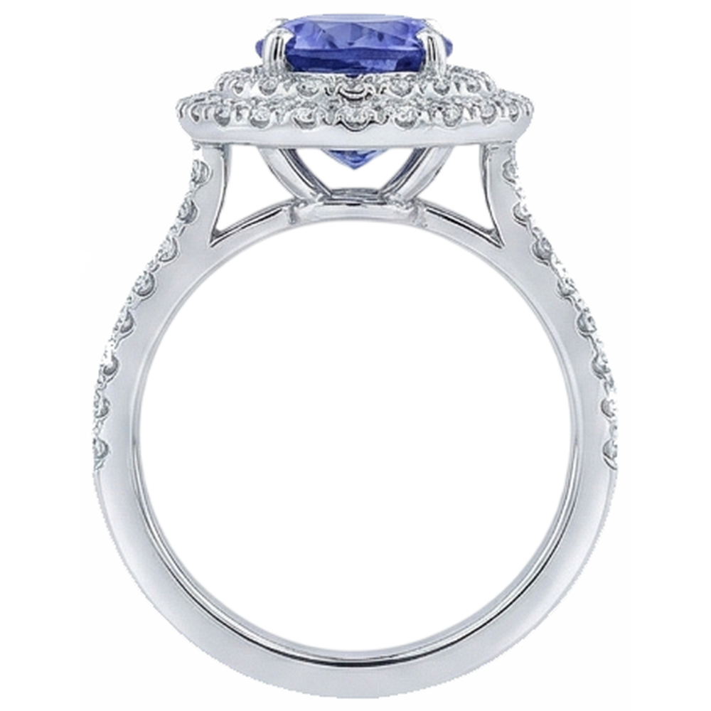 natural round tanzanite 4ct ring profile view