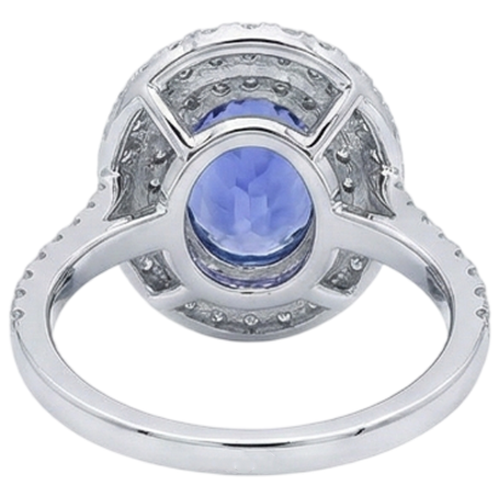 natural round tanzanite 4ct ring with diamond accents