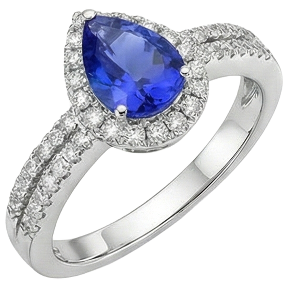 natural round tanzanite 4.75ct ring close up detail