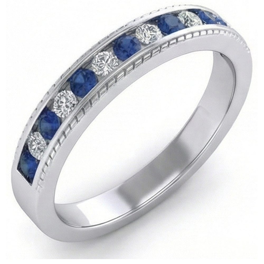 natural round sapphire 3.40ct band front view