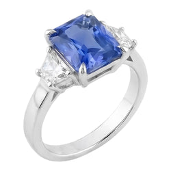 Blue Sapphire 3 Stone Ring Half Moon Natural Earth Mined Diamond ( Not Lab Grown )s Prong Set 3.50 Carats