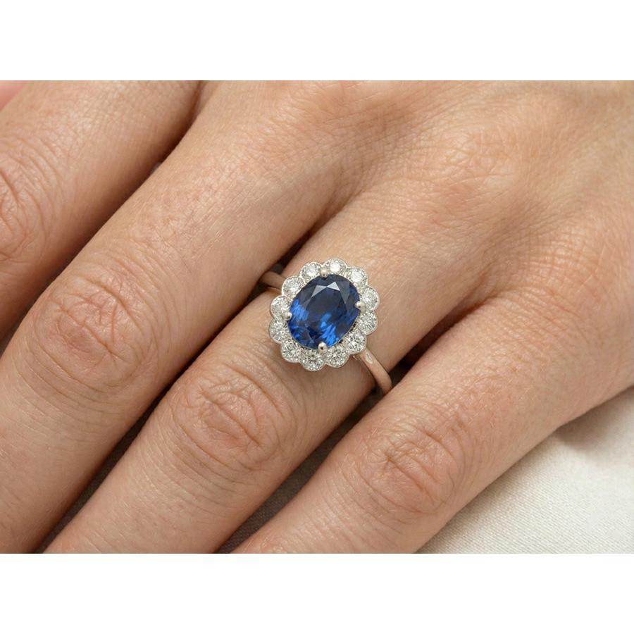 Blue Sapphire And Natural Earth Mined Diamond ( Not Lab Grown ) Engagement Ring