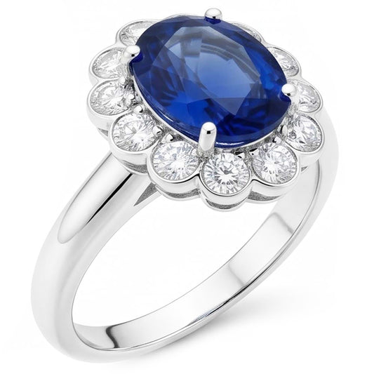 Blue Sapphire And Natural Earth Mined Diamond ( Not Lab Grown ) Engagement Ring
