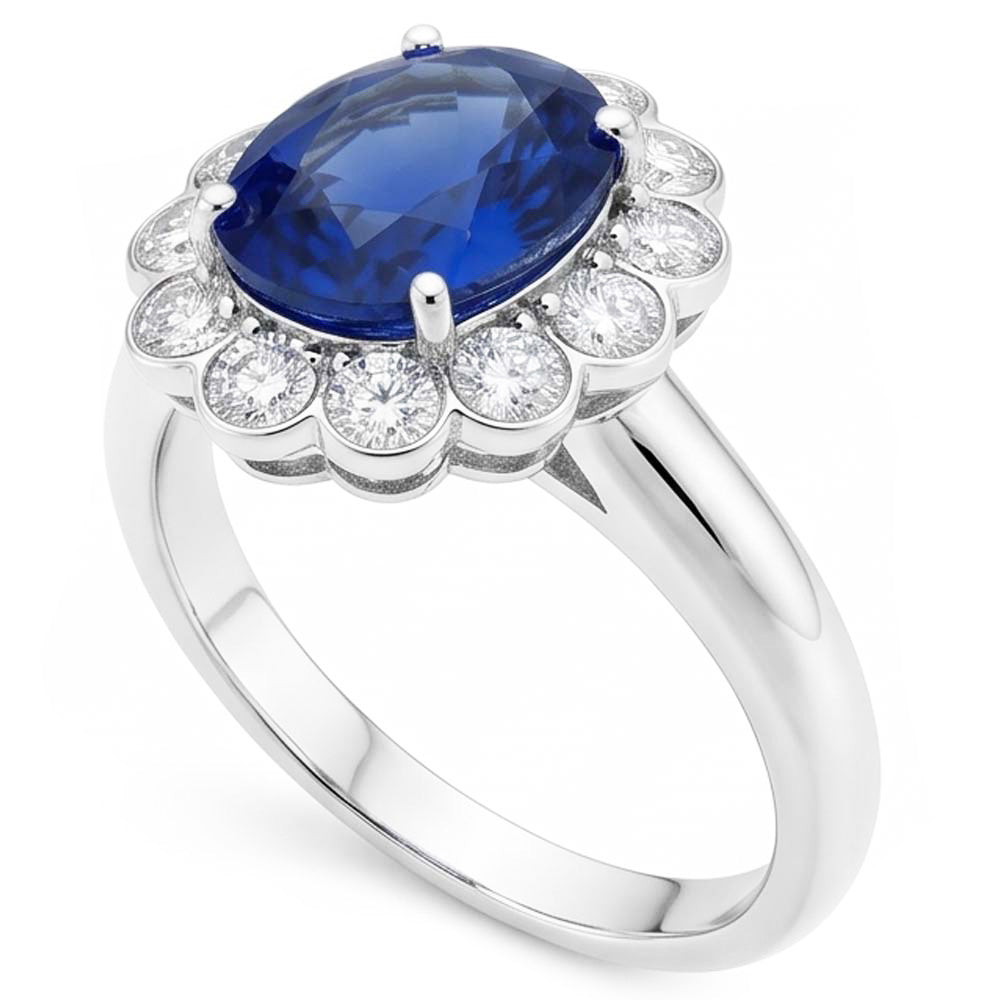 Blue Sapphire And Natural Earth Mined Diamond ( Not Lab Grown ) Engagement Ring