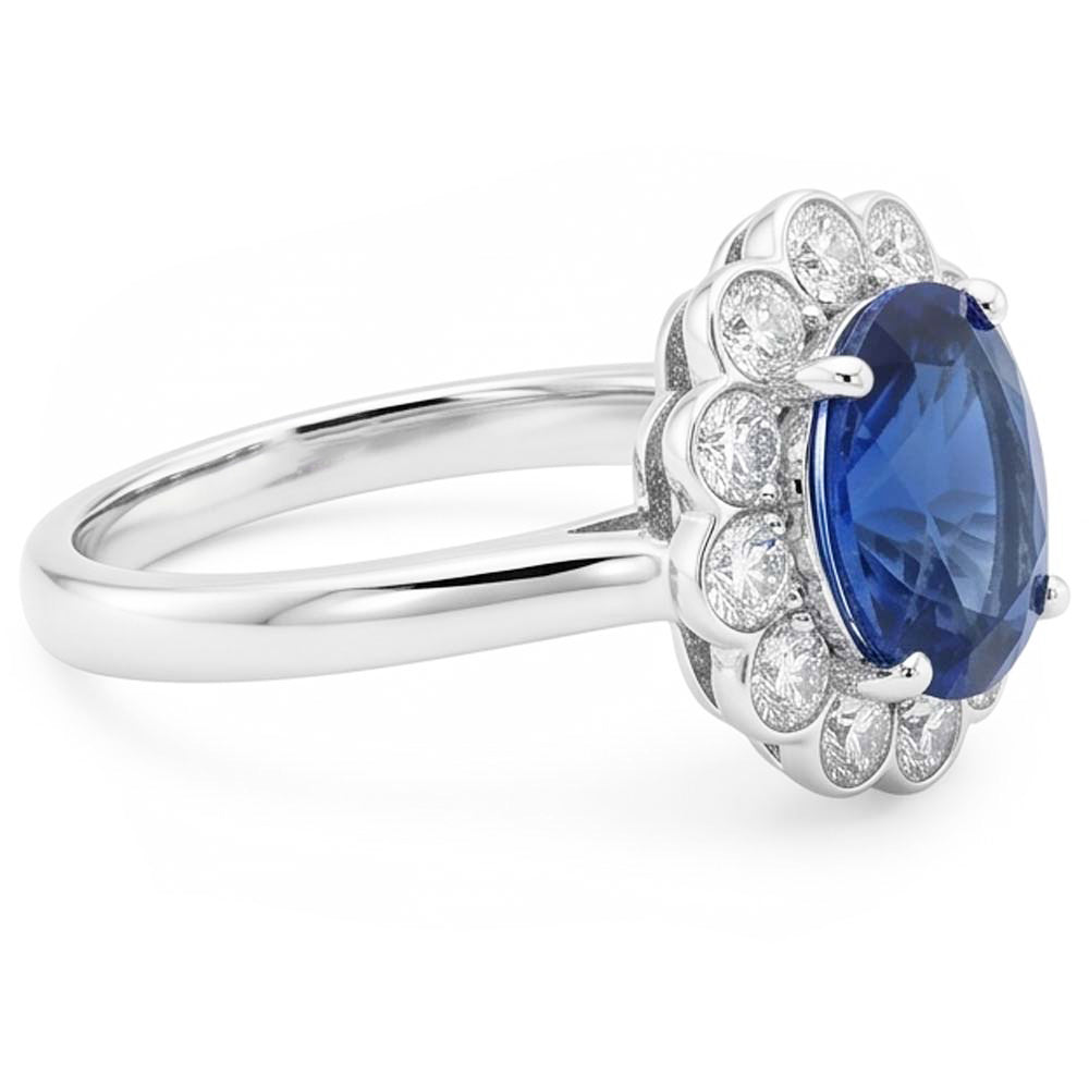 Blue Sapphire And Natural Earth Mined Diamond ( Not Lab Grown ) Engagement Ring
