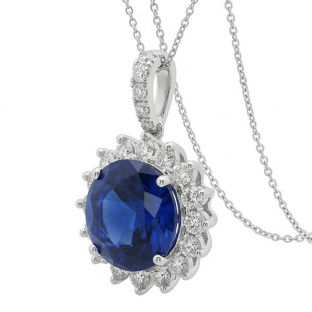natural round sapphire 8.40ct pendant side angle